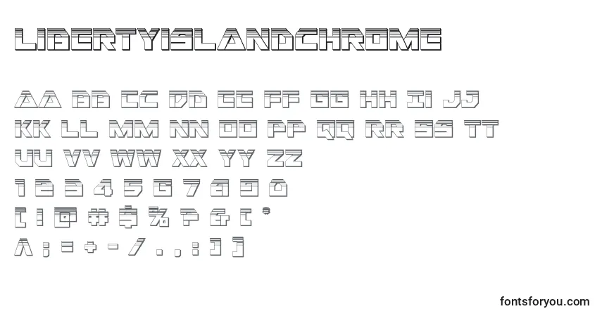Schriftart Libertyislandchrome – Alphabet, Zahlen, spezielle Symbole