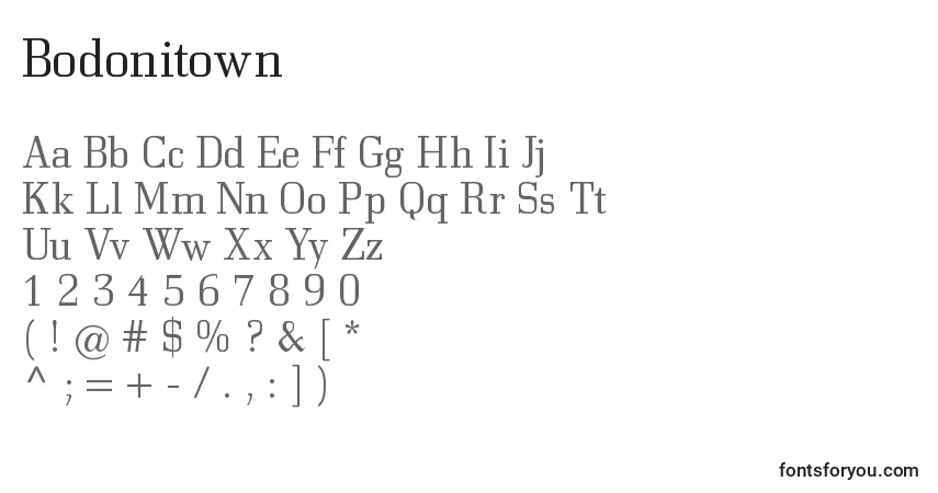 Шрифт Bodonitown – алфавит, цифры, специальные символы