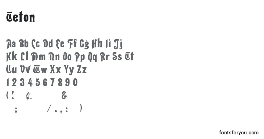 Teton-fontti – aakkoset, numerot, erikoismerkit