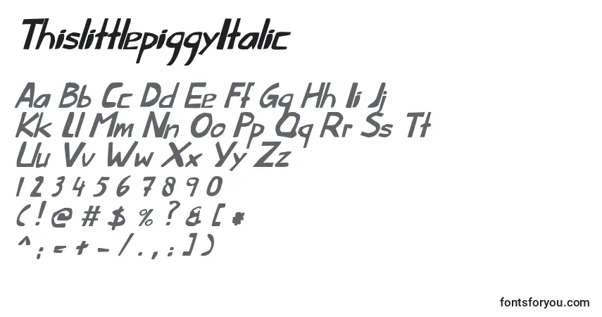 A fonte ThislittlepiggyItalic – alfabeto, números, caracteres especiais