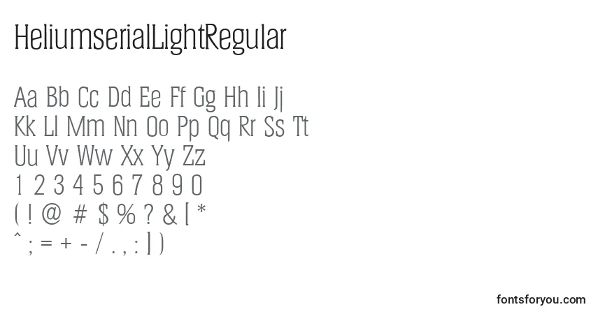 A fonte HeliumserialLightRegular – alfabeto, números, caracteres especiais