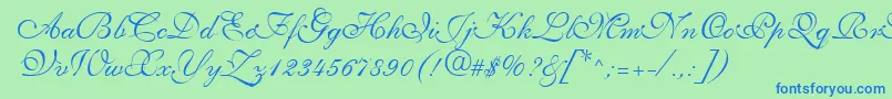 Saffrontoo-Schriftart – Blaue Schriften auf grünem Hintergrund