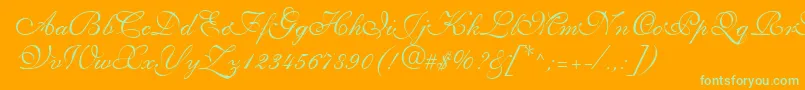 Saffrontoo-Schriftart – Grüne Schriften auf orangefarbenem Hintergrund