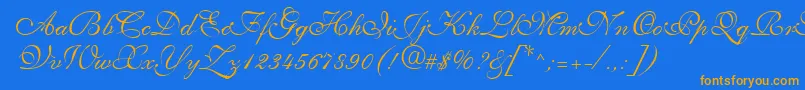 Saffrontoo-Schriftart – Orangefarbene Schriften auf blauem Hintergrund