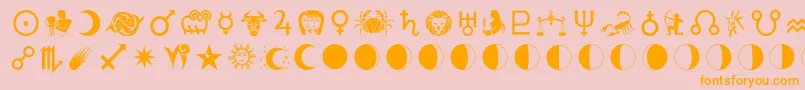 フォントAstrologer – オレンジの文字がピンクの背景にあります。