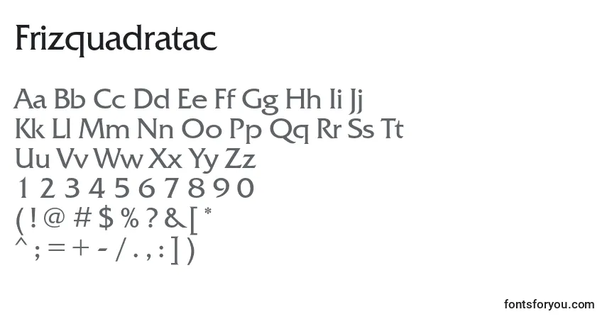 Czcionka Frizquadratac – alfabet, cyfry, specjalne znaki