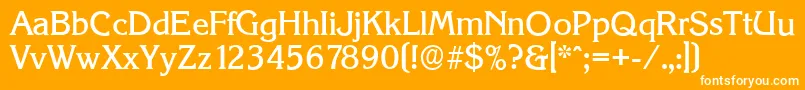 KorinthserialMediumRegular-fontti – valkoiset fontit oranssilla taustalla