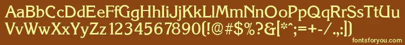 KorinthserialMediumRegular-Schriftart – Gelbe Schriften auf braunem Hintergrund