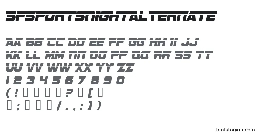 Czcionka SfSportsNightAlternate – alfabet, cyfry, specjalne znaki