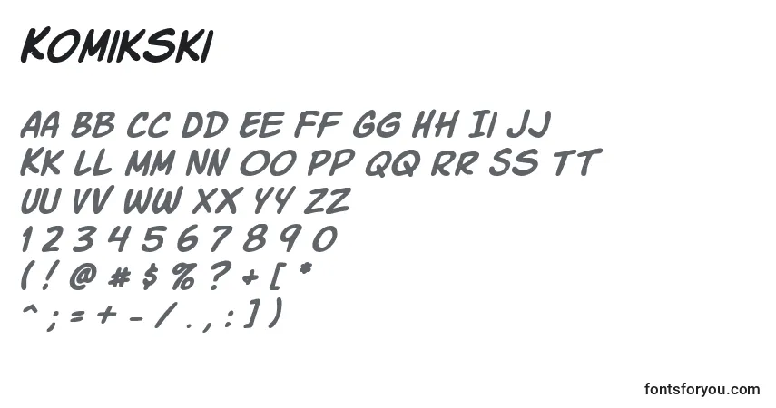 A fonte Komikski – alfabeto, números, caracteres especiais