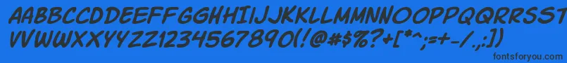 Komikski-fontti – mustat fontit sinisellä taustalla