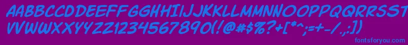 Komikski-fontti – siniset fontit violetilla taustalla