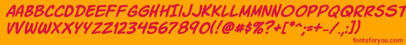 Fonte Komikski – fontes vermelhas em um fundo laranja