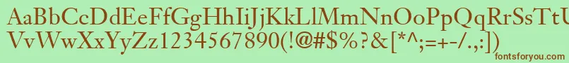 Saiba mais sobre a fonte JansonTextLt55Roman Fonte JansonTextLt55Roman – fontes marrons em um fundo verde