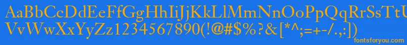 Fonte JansonTextLt55Roman – fontes laranjas em um fundo azul