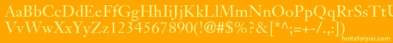 JansonTextLt55Roman-Schriftart – Gelbe Schriften auf orangefarbenem Hintergrund