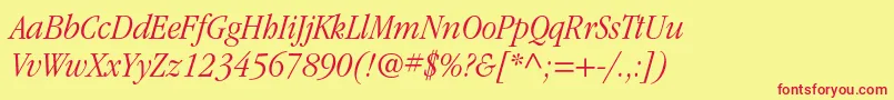ItcgaramondstdLtnarrowita-Schriftart – Rote Schriften auf gelbem Hintergrund