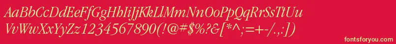 フォントItcgaramondstdLtnarrowita – 黄色の文字、赤い背景