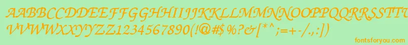フォントThahuongh1.1 – オレンジの文字が緑の背景にあります。