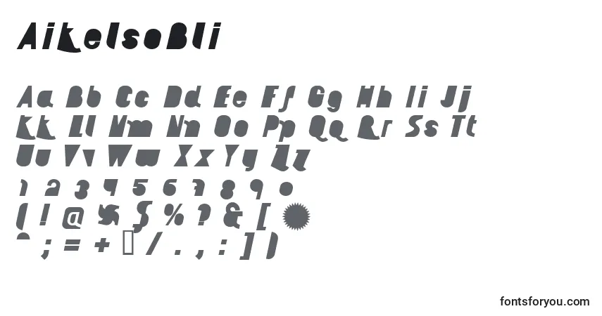 Czcionka AikelsoBli – alfabet, cyfry, specjalne znaki