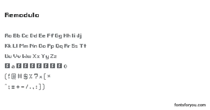 Czcionka Remodula – alfabet, cyfry, specjalne znaki