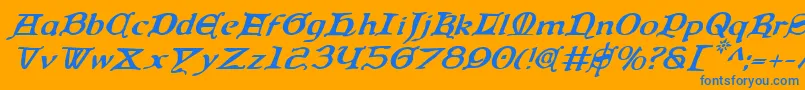 QueenCountryItalic-Schriftart – Blaue Schriften auf orangefarbenem Hintergrund