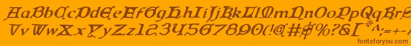 QueenCountryItalic-Schriftart – Braune Schriften auf orangefarbenem Hintergrund