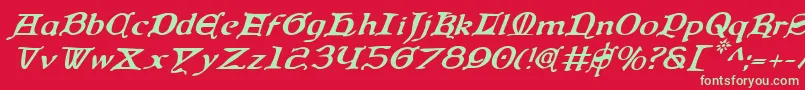 フォントQueenCountryItalic – 赤い背景に緑の文字