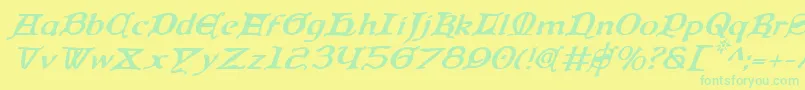 Fonte QueenCountryItalic – fontes verdes em um fundo amarelo