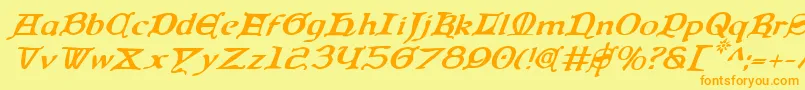 QueenCountryItalic-Schriftart – Orangefarbene Schriften auf gelbem Hintergrund