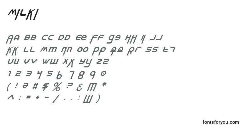 Schriftart Milki – Alphabet, Zahlen, spezielle Symbole