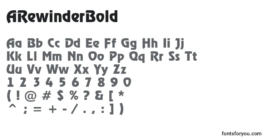 Czcionka ARewinderBold – alfabet, cyfry, specjalne znaki