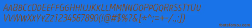 CoreSansMSc37CnLightItalic Font – Brown Fonts on Blue Background