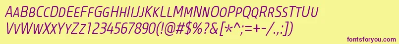 CoreSansMSc37CnLightItalic Font – Purple Fonts on Yellow Background
