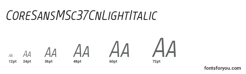 Размеры шрифта CoreSansMSc37CnLightItalic
