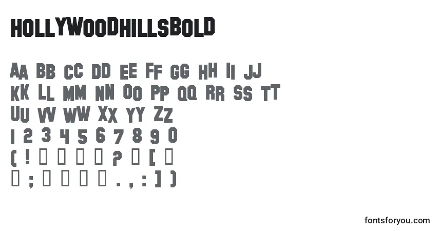Шрифт HollywoodHillsBold – алфавит, цифры, специальные символы