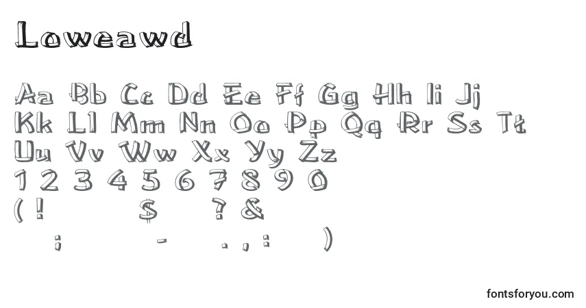 A fonte Loweawd – alfabeto, números, caracteres especiais