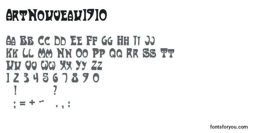 Czcionka ArtNouveau1910 – alfabet, cyfry, specjalne znaki