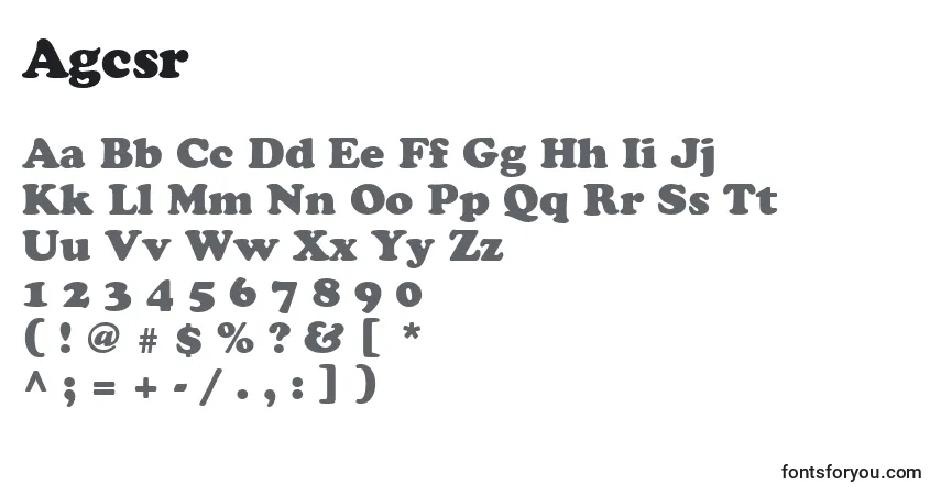 A fonte Agcsr – alfabeto, números, caracteres especiais
