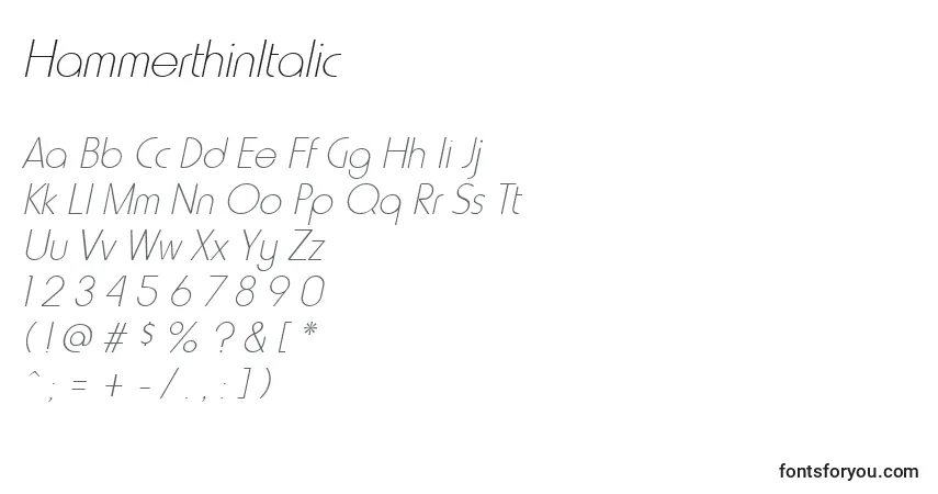 Шрифт HammerthinItalic – алфавит, цифры, специальные символы