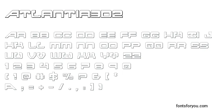A fonte Atlantia3D2 – alfabeto, números, caracteres especiais